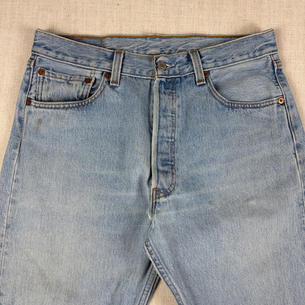 Vintage Levis Button Fly 501 Jeans 90s Light Wash 33x32 Slim Fit Jeans